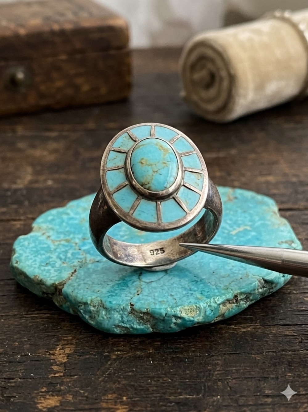 Sterling Silver Turquoise Inlay Statement Ring - Blue
